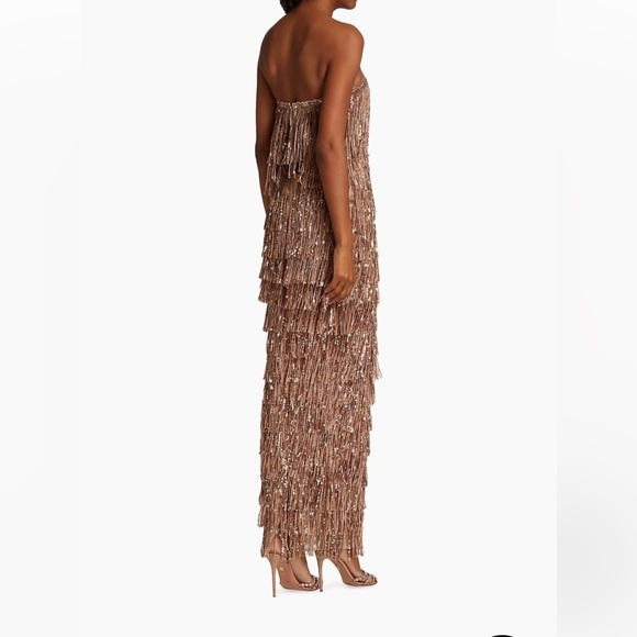Bronx & Banco | Isle Sequin Fringe Gown In Rose Gold Gown Size L -8 NEW